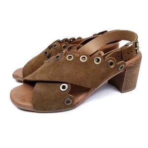 Eric Michael Suede Stacked Heel Slingback Sandals Size 36